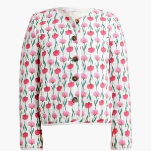 J. Crew Floral Pink Decorative Quilted Jacket Size 8 Excellent Condition